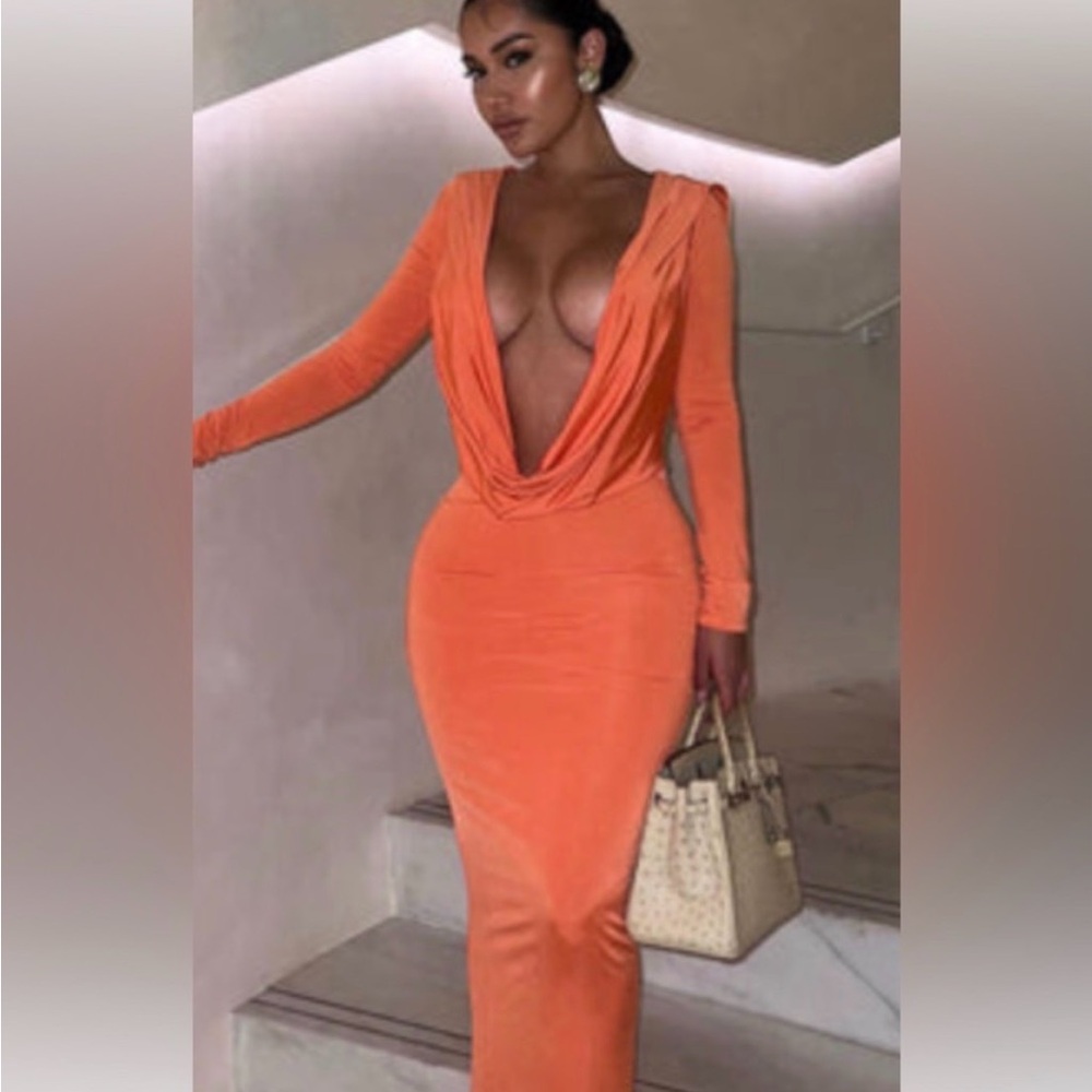 Elegant Orange Plunge Dress
